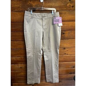Lee Slender-Straight Leg-Stretch Khaki Pants Sz 16 LONG NWT
